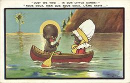 Black Americana, "Just We Two Little Canoe!", Signed Lewin (1920s) Postcard 6914 - Black Americana