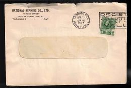 CANADA Scott # 107 On Cover - National Refining Company Corner Ad - Small Tears - Historia Postale