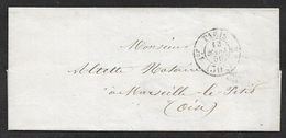 1856 LSC PARIS  A MARSEILLE LE PETIT - Verso Transit PARIS A CALAIS - 1849-1876: Klassik