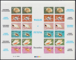 WALLIS & FUTUNA (1983) Shells. Imperforate Sheet Of 24 Showing Names Of Shells In Margin. Scott Nos 306//14 - Sin Dentar, Pruebas De Impresión Y Variedades