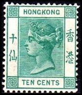 1882. HONG KONG. Victoria TEN CENTS. Green. No Gum. (Michel 38a) - JF364569 - Unused Stamps