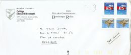 Timbres Ecureuil Volant Et Drapeau Canadien Sur Lettre Du Collège Edouard-Montpetit, Longueuil Vers La Belgique (1991) - Storia Postale