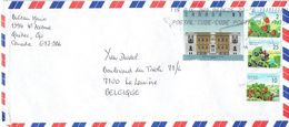 Timbre Palais De Justice Yorkton + Fraise + Poire + Raisin Sur Lettre De Québec Vers La Belgique (1996) - Cartas & Documentos