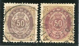 DENMARK 1875 Numeral In Oval 50 Øre Perforated 14:13½ In Two Shades Used.  Michel 30 I Y Ab,c - Usado