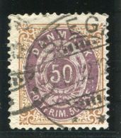 DENMARK 1875 Numeral In Oval 50 Øre Brown/lilac Perforated 14:13½, Used.  Michel 30 I Y Ab - Gebruikt