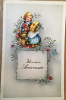 Cp, Heureux Anniversaire (relief), éd Haering & Co HA-CO 4372., Munich, Fillette, Cadeaux,Panier,ornement De Fleurs - Anniversaire