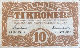 Denmark 10 Kroner, P-31k (1942) - Fine - Signatury Varity 1 - Dinamarca