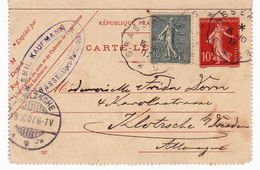 Entier Postal 1907 Grasse Alpes Maritimes Emil Kaufmann Semeuse Klotzsche Dresden - Tarjetas Cartas