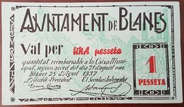 Billet 1 Pesseta 1937 ESPAGNE Ajuntament De Blanes - Guerre Civile Espagnole - 1-2 Peseten