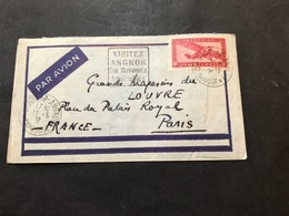 Lettre Indochine Par Avion 1936 Siemreap-Angkor Pnompenh + Daguin Pour Paris - Covers & Documents