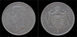 Belgium Albert I 20 Frank (4belga) 1932-VL-pos B - 20 Francs & 4 Belgas