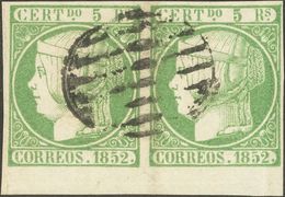 º15(2). 1852. 5 Reales Verde, Pareja, Borde De Hoja. MAGNIFICA Y ESPECTACULAR. Cert. CEM. Edifil 2020: +285 Euros - Other & Unclassified