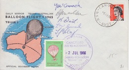 Enveloppe Spéciale, Vol Trans Australien En Ballon Teijin 1, Accident Canowindra Le 2Jul66 + Signatures - First Flight Covers