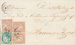 Sobre 98(3), 100. 1869. 50 Mils Violeta, Tres Sellos Y 200 Mils Verde. FERROL (CORUÑA) A BUENOS AIRES (ARGENTINA). MAGNI - Otros & Sin Clasificación