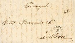 Sobre . 1869. SEVILLA A LISBOA (PORTUGAL). Circulada Sin Sellos Y Tasada "45" (reis) En Destino. MAGNIFICA. - Otros & Sin Clasificación