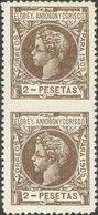 **30spv. 1905. 2 Pts Castaño, Pareja Vertical. SIN DENTAR ENTRE LOS SELLOS. MAGNIFICA Y MUY RARA. Edifil 2018: +380 Euro - Sonstige & Ohne Zuordnung