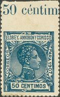 *43sma. 1907. 50 Cts Azul. SIN DENTAR EL MARGEN SUPERIOR. MAGNIFICO Y RARO. Edifil 2018: 125 Euros - Otros & Sin Clasificación