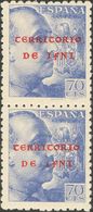 **11pht. 1941. 70 Cts Azul, Pareja Vertical. Un Sello PIE DE IMPRENTA SANCHEZ TODA. MAGNIFICA. Edifil 2018: 90 Euros - Other & Unclassified