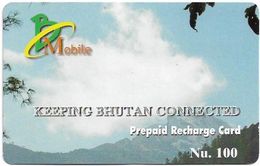 Bhutan - BMobile - Keeping Bhutan Connected, Clouds - GSM Refill 100Nu, Used - Bhutan