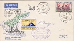 35° Ann. Du 1°Vol Pago Pago-Manu'a, Obl. Mata-Utu Le 17/5/66 + Signature, Vignette Et Cachet Pour Apia - Covers & Documents