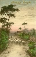 ARTIST SIGNED: ELMER KEENE ~ SHPHERD WITH SHEEP, COTTAGE ~ HAPPY DAYS PU1909 - Keene, Elmer