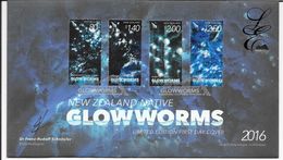 NEW ZEALAND 2016 MiNr. 3316 - 19 Neuseeland ( LIMITED 2000 ) INSECTS Glowworm Caves Special Signed FDC - Covers & Documents