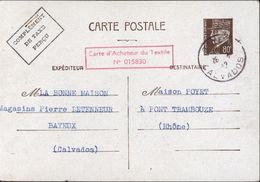 Entier Petain 80c Brun Foncé Surcharge Complément Taxe Perçue + Carte D'acheteur Du Textile : CP Commerciale Interzone - Cartes Postales Types Et TSC (avant 1995)