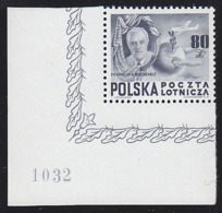 Poland (1948) 80z Roosevelt MNH From Cprner Of Sheet With Plate Number. - Ongebruikt
