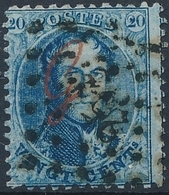 [O SUP] G15, 20c Bleu Obl 'LP252' Mons Avec Marque 'G' Idéalement Apposée Guillochin En Rouge - Cote: 300€ - 1863-1864 Medallions (13/16)