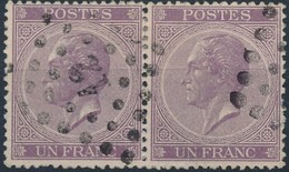 [O TB] N° 21A, 1F Violet En Paire Horizontale Obl Légères Et De Belle Fraîcheur. Signée Balasse - Cote: 315€ - 1865-1866 Profile Left