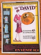 Plaque Publicitaire Carton " LE DAVID "  Années 20 - Récupérateur De Chaleur - Economies De Chauffage -Poêles, Godin, - Plaques En Carton