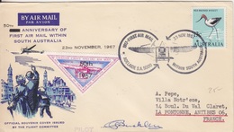 50 Ann. Du 1°Vol Adelaide - Gawler, Obl. Illustrée Avion Le 22Nov67 + Signature Et Vignette G. Carey - Primi Voli