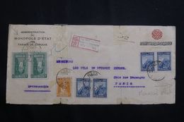 TURQUIE - Enveloppe De L'Administration De L'Etat ( Service Tabac) En Recommandé De Galata Pour Paris En 1928 -  L 64556 - Briefe U. Dokumente