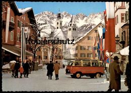 ÄLTERE POSTKARTE KITZBÜHEL STRASSENPARTIE WINTER ROTER TAXI BUS PKW Cab Flag GB England Cpa Postcard AK Ansichtskarte - Taxis & Droschken