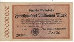 GERMANY  200 Millionen Mark   Deutche Reichbahn    Dated  Berlin   10.10.1923 - 100 Miljoen Mark