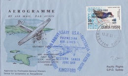 Samoa, Aérogramme 40° Ann. Du 1° Vol USA-Australie, Obl. Apia Le 13 JU 68 + Grand Cachet Spécial - Samoa