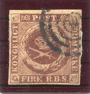 DENMARK 1852  4 RBS Red-brown, Used.  Michel 1 IIa.  Signed Møller BPP. - Usado