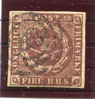 DENMARK 1852  4 RBS Red-brown With Good Margins, Used.  Michel 1 IIa.  Signed Møller BPP. - Usati