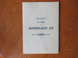 SWEDEN 1921 BOND AKTIEBREF UN AKTIEBOLAGET LIN 100 Kr.   , O - Suède