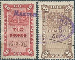 DANIMARCA-DANMARK, Revenue Stamps 10kr. & 50 Ore - Used - Fiscale Zegels