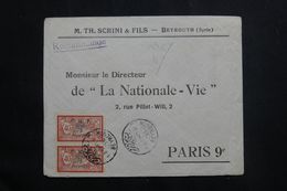 SYRIE - Enveloppe Commerciale De Beyrouth En Recommandé Pour Paris En 1921, Affranchissement Merson En Paire - L 64616 - Storia Postale