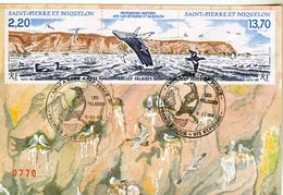 Saint Pierre Et Miquelon  494/495 Baleines L'Anse à Ross Sur Carte Maximum Oblitéré Premier Jour - Maximumkaarten