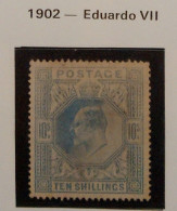 Gran Bretaña: Año. 1902 -1913  10s. Azul - (Rey Eduardo VII Filigrana. Tipo 40) Dent.14 - Neufs
