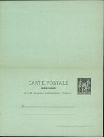 Entier Sage 15ct Noir Sur Carton Vert Avec Réponse Payée Storch I1 2 Lignes Adresse 1879 Cote 165 Euros - Standard Postcards & Stamped On Demand (before 1995)