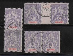 GUYANE - 1900 - YVERT N° 48 OBLITERES X 3 PAIRES + INTERPANNEAU ! - COTE 2020 = 22 X 6 ++ EUR. - Gebruikt