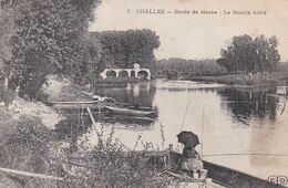 CHELLES (77) Bords De Marne . Le Moulin Brûlé . ( + Pêche : Femme Pêchant à La Ligne ) - Chelles