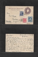 Mexico - Stationery. 1916 (1 June) DF - Germany, Hamburg. 1c Lilac Stat Card + 3 Adtls, Incl Commemorative 10c Blue. - Messico