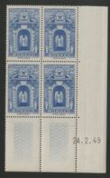 MONACO N° 313A Cote 228 € Bloc De 4 Neuf ** (MNH) Avec Coin Daté Du 24/2/49 25 Fr Bleu - Ongebruikt