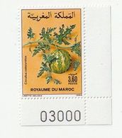 Maroc. Coin Numéroté D'1 Timbre, Yvert N° 1053 De 1988. Flore Marocaine. Citrouille. Citrullus Colocynthis - Vegetables