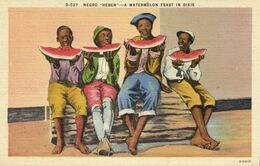 Black Americana, "A Watermelon Feast In Dixie" (1930s) Asheville D-537 Postcard - Black Americana